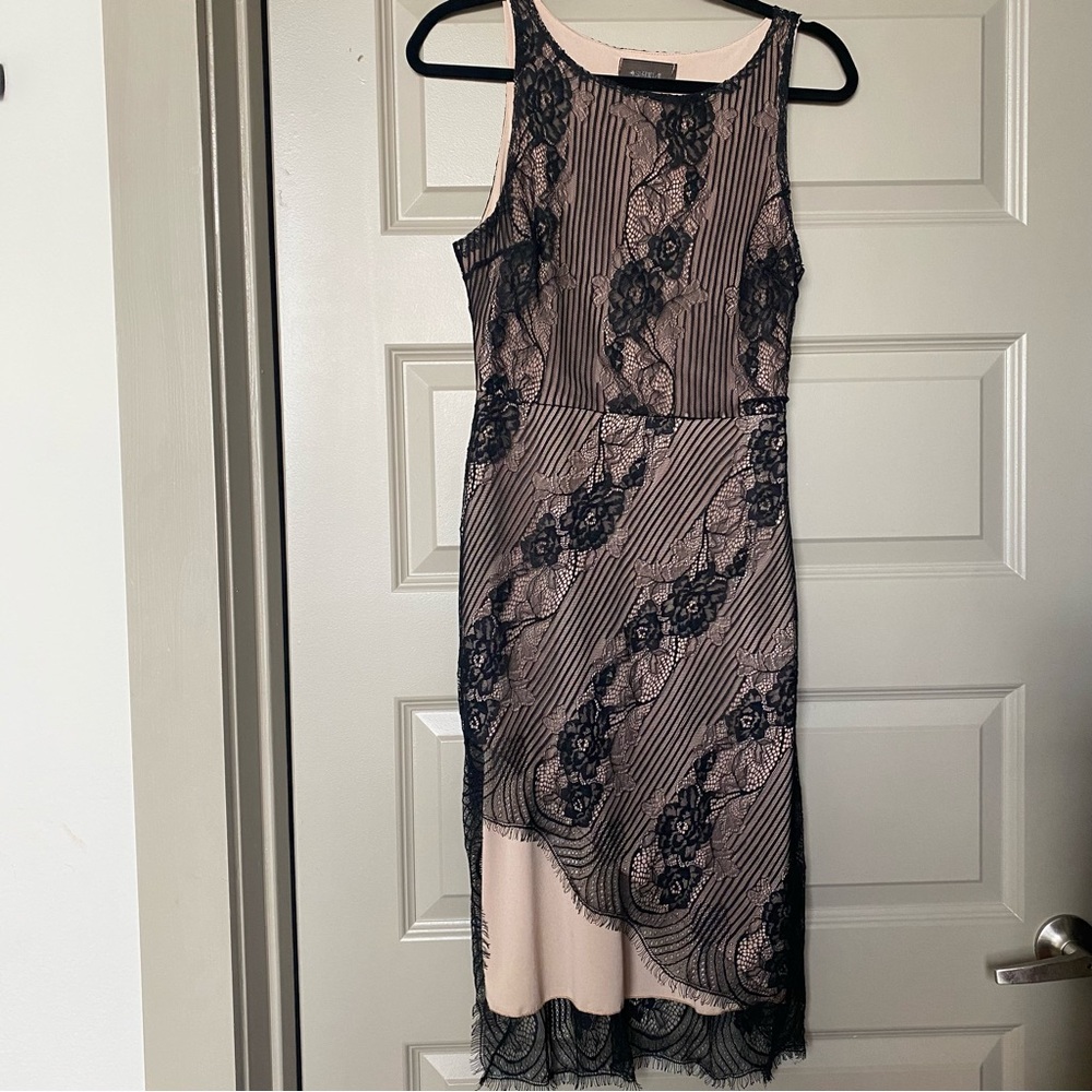 4 Si3nna Asymmetrical Floral nude black Lace Dress, Large